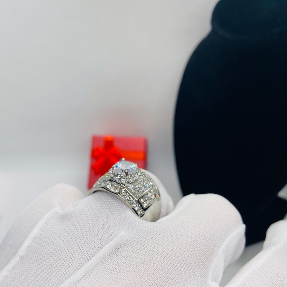 Sterling Big Zircon Dimond Stone Ring for Women - Picture 10 of 11